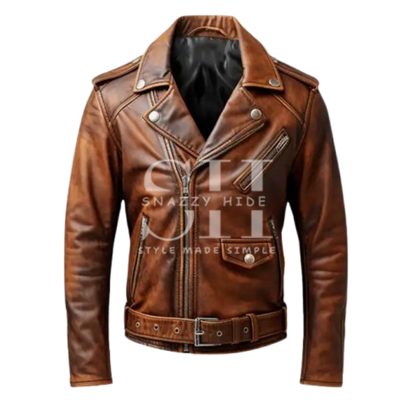 Men’s Vintage Brown Leather Biker Jacket