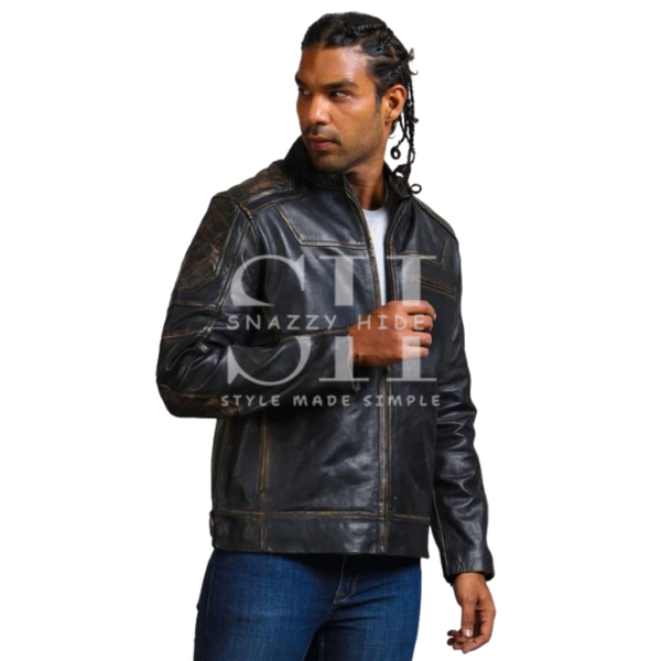 Men’s Distressed Leather Biker Jacket