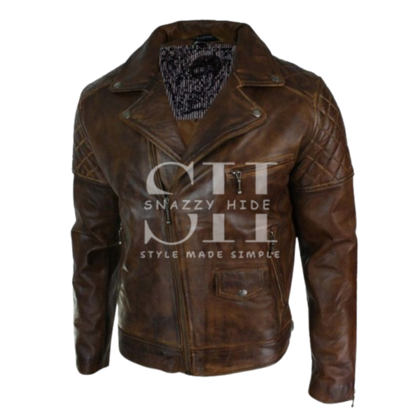 Men’s Vintage Leather Distressed Biker Jacket