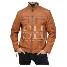 Men’s Distressed Brown Leather Biker Jacket