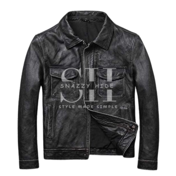 Men’s Slim Fit Vintage Leather Biker Jacket