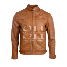 Men’s Quilted Tan Leather Biker Jacket