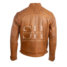 Men’s Quilted Tan Leather Biker Jacket