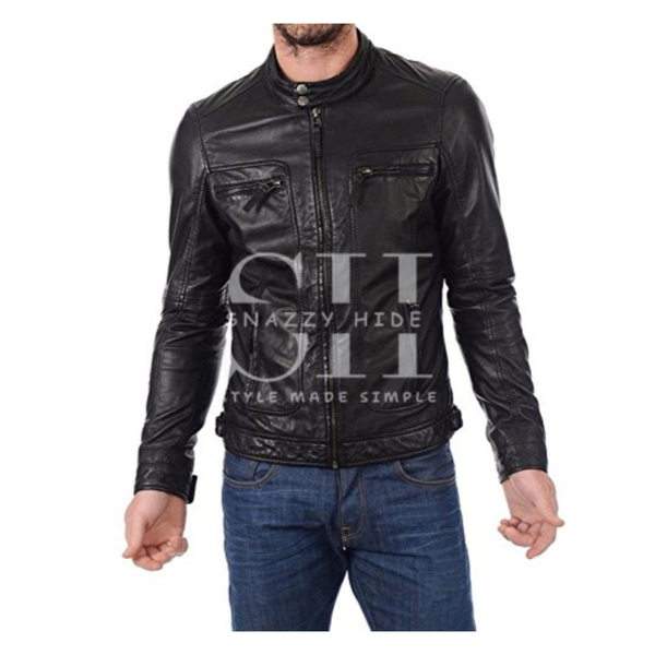 Men’s Slim-fit Biker Jacket in Waxed Leather