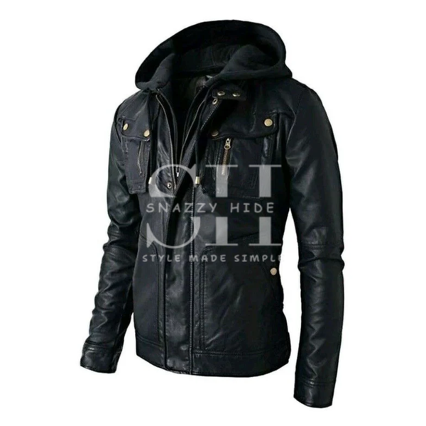Men's Hooded Leather Jacket