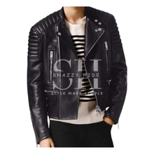 Mens Asymmetrical Black Bikers Padded Jacket