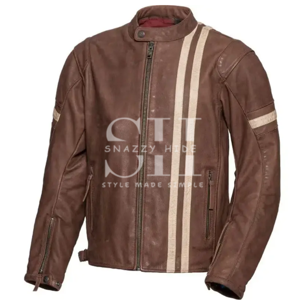 Men's Vintage Cafe Racer Retro Motorbike Brown Leather Jacket