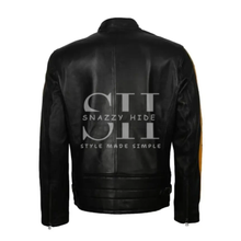 Men's Star Design Striped Cafe Racer Leather Jacket