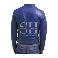 Men's Blue Bomber Leather Jacket