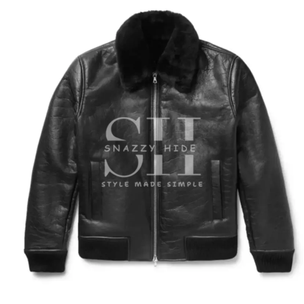 Men Trimmed Black Leather Jacket