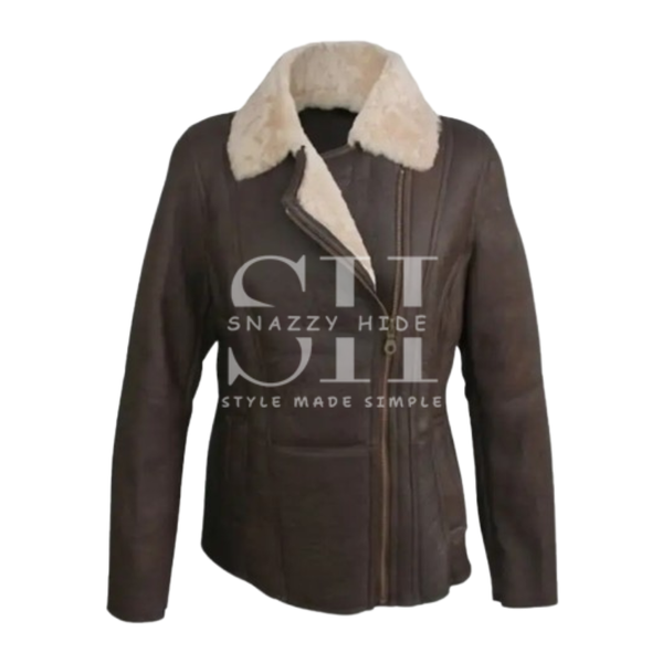 Jessica Vegan Aviator Brown Leather Jacket