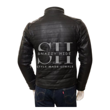 Black Leather Mens Quilted Jacket