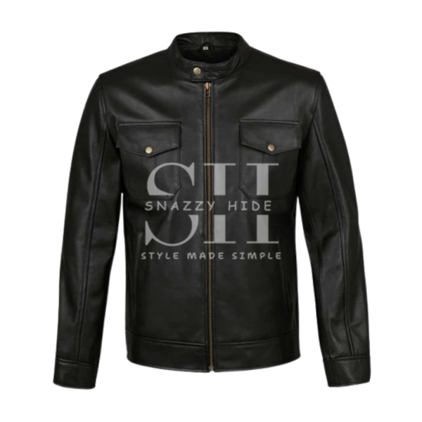 Men’s 4 Pockets Black Leather Jacket