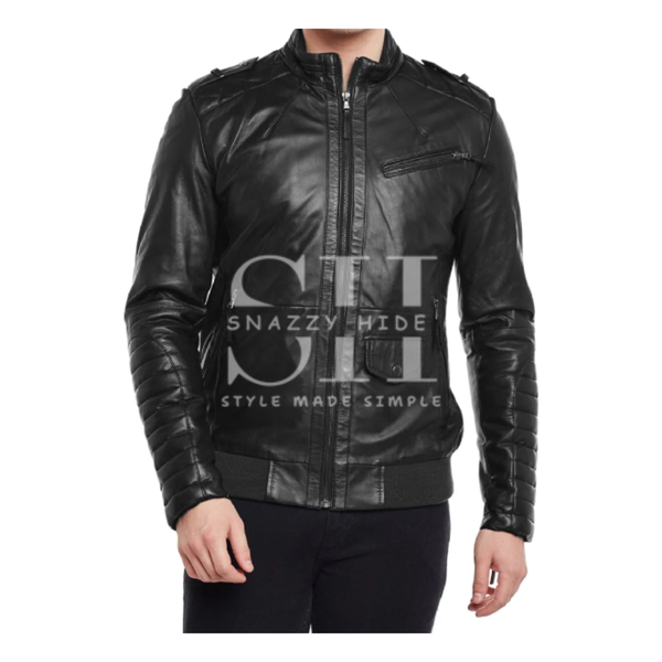 Mens Slim Fit Black Leather Jacket