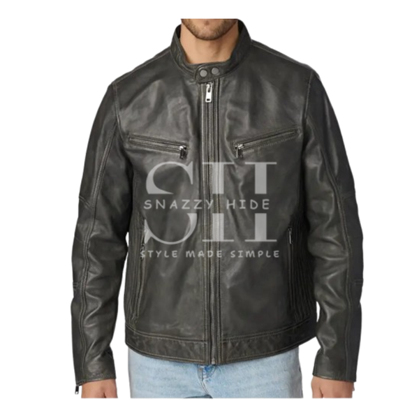 Brent Moto Grey Leather Jacket