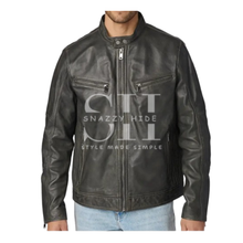 Brent Moto Grey Leather Jacket