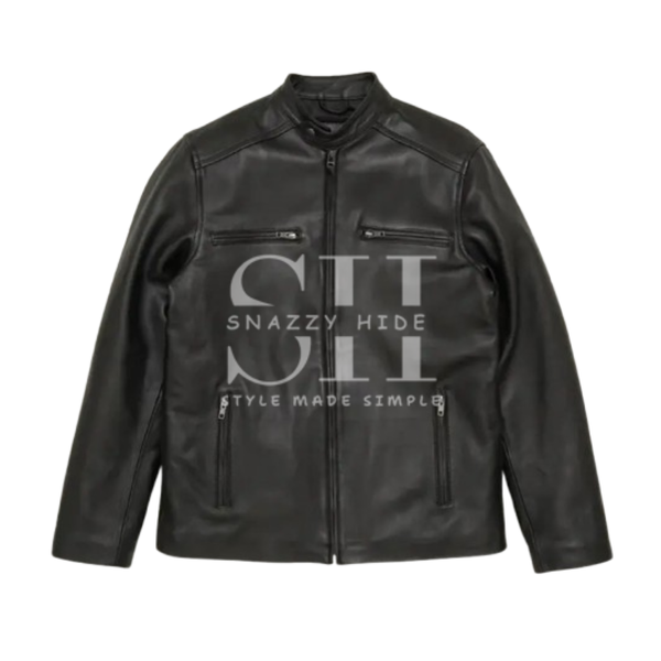 Slim Fit Black Cafe Racer Jacket