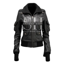 Womens Black Leather Bomber Jacket
