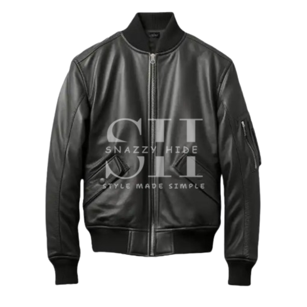 Mens Black Leather Bomber Jacket