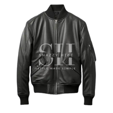 Mens Black Leather Bomber Jacket