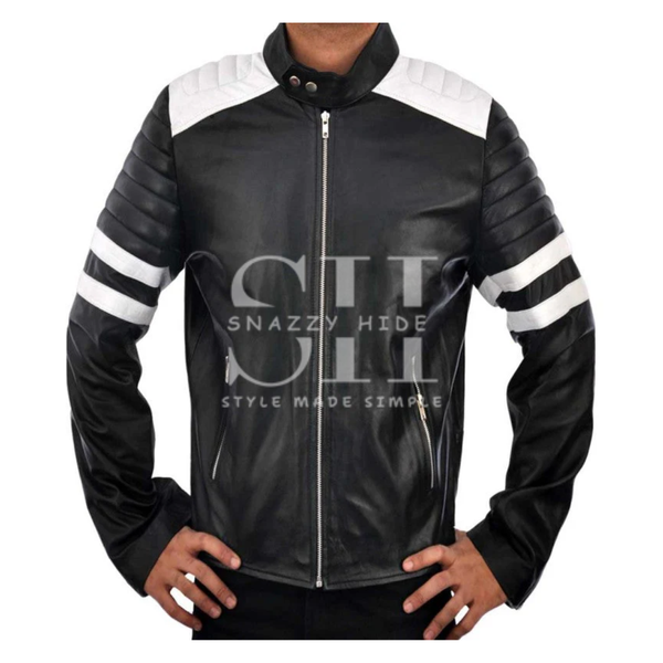 Fight Club Black and White Mayhem Leather Jacket
