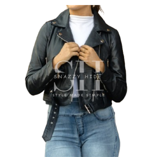 Womens Black Cropped Leather Jacket