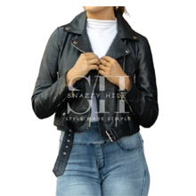 Womens Black Cropped Leather Jacket