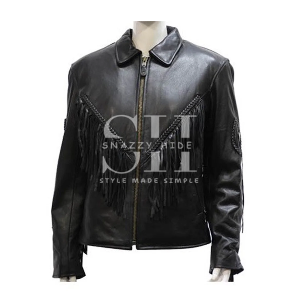Womens Black Leather Fringe Jacket