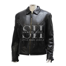 Womens Black Leather Fringe Jacket