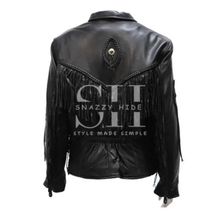 Womens Black Leather Fringe Jacket