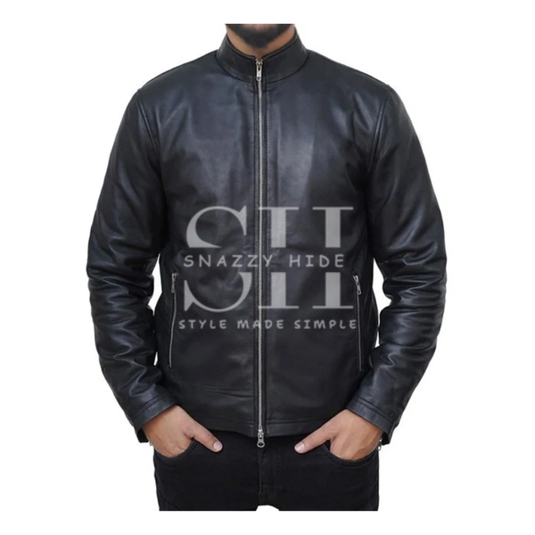 Casual Black Leather Jacket For Men