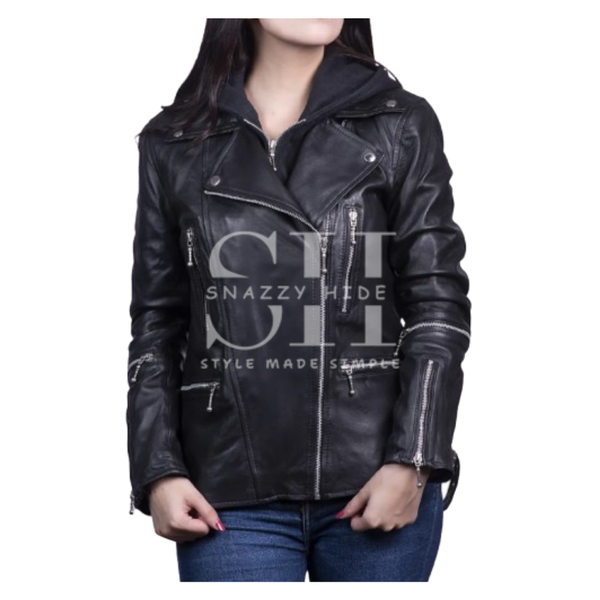 Women’s Black Slim Fit Leather Motorcycle Jacket