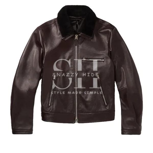 Brown Fur Leather Men Jacket