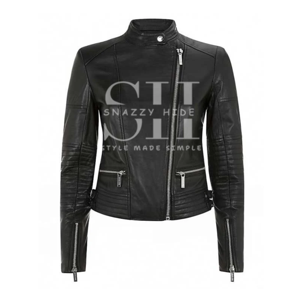 Black Cropped Leather Jacket For Women