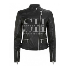 Black Cropped Leather Jacket For Women