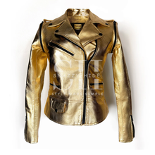 Women’s Golden Zipper Motorcycle Leather Jacket