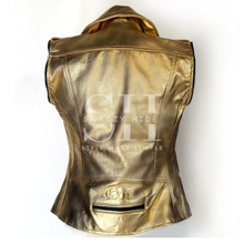 Women’s Golden Zipper Motorcycle Leather Jacket