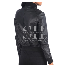 Women’s Fancy Leather Black Bomber Jacket
