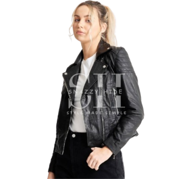Women’s Zip Up Moto Biker Leather Jacket