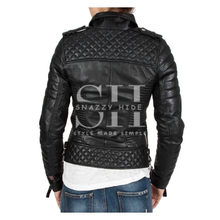 Womens Boda Style Quilted Leather Biker Jacket Black