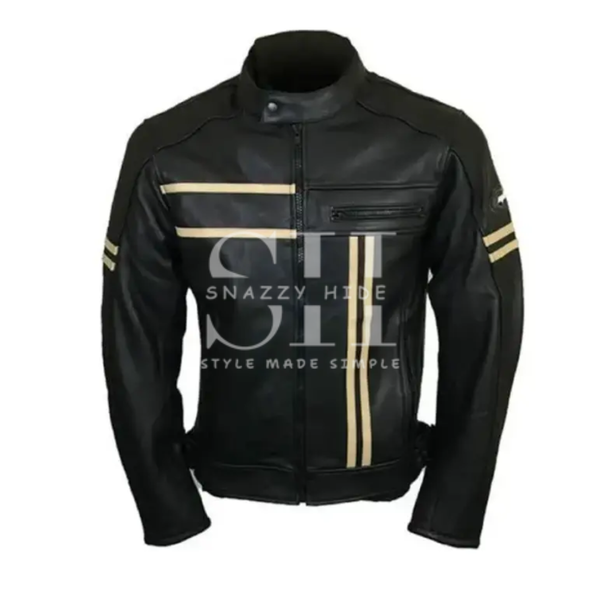 Mens Cafe Racer Retro Black Biker Jacket