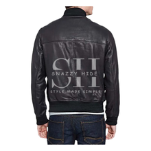 Mens Standing Collar Leather Bomber Jacket