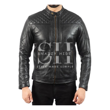 Men’s Black Leather Quilted Biker Jacket