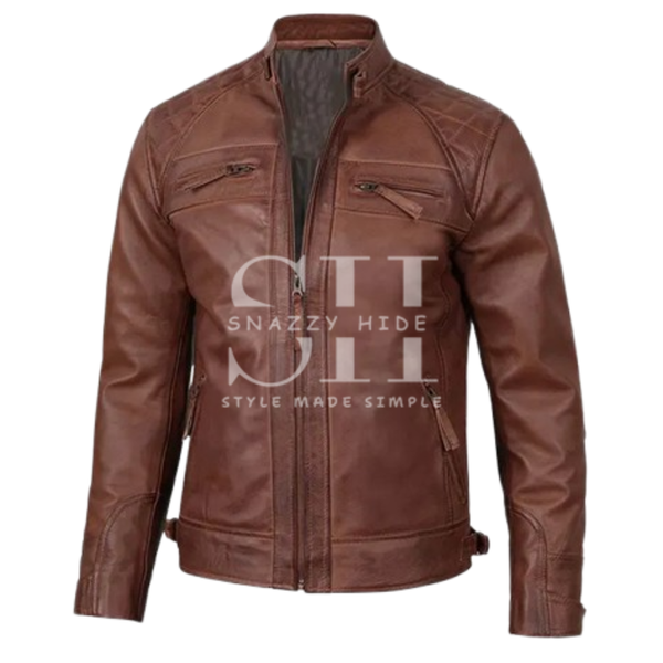 Men’s Slim Fit Brown Leather Biker Jacket