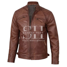 Men’s Slim Fit Brown Leather Biker Jacket