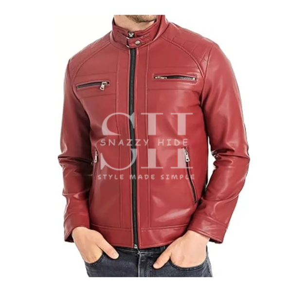 Men’s Motorcycle Red Leather Jacket