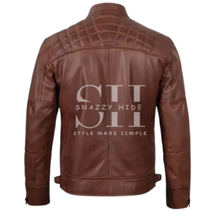 Men’s Slim Fit Brown Leather Biker Jacket