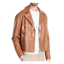 Men’s Tan Brown Leather Motorcycle Jacket
