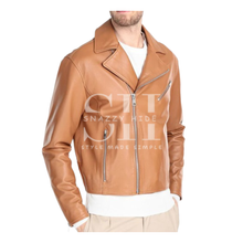 Men’s Tan Brown Leather Motorcycle Jacket