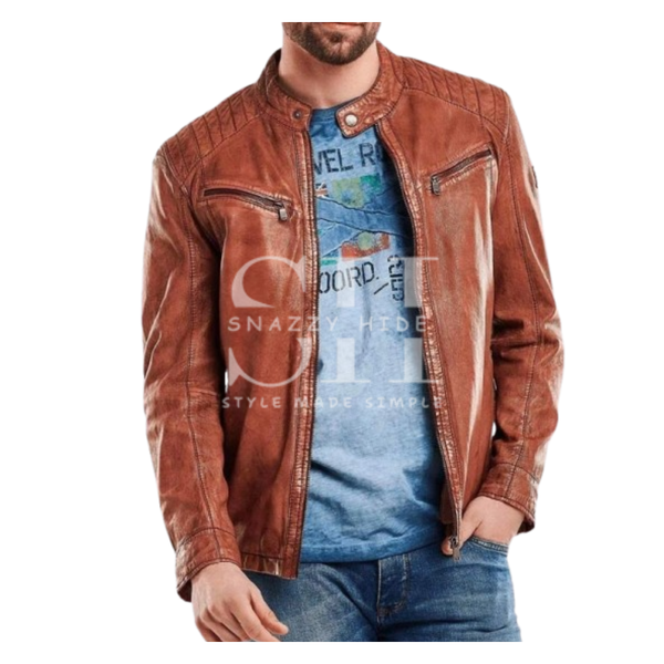 Men’s Crinkle Brown Leather Biker Jacket